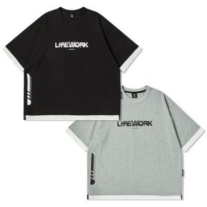 남성 플레임 로고 배색 레이어드 반팔 티셔츠_LW252TS406