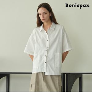 정상가:69,000원ㅣ오버핏 언발란스 버튼 반팔 코튼 셔츠 (XP2BA027L0)