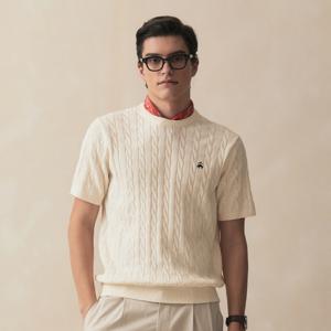 [Online Exclusive] 코튼 케이블 크루넥 반팔 스웨터 (화이트) (BBWRMO203AAFM)