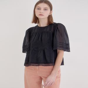 [아떼 바네사브루노] [[24SS]] WVBL4B707BK [BEST][스테디셀러]블랙 레이스장식 면 반팔블라우스