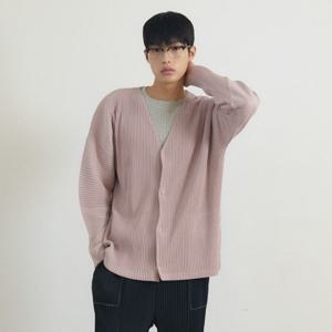 [몽플리쎄] 공용 V넥 긴소매 플리츠 가디건 [라이트 핑크]