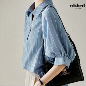 스트라이프 백 버튼 포인트 반팔 셔츠 (WICABL038)