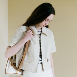 Linen Stand Collar Zip-up Crop Jacket VC2533JK407M