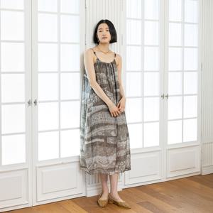 LS_Retro pattern sling dress_BROWN