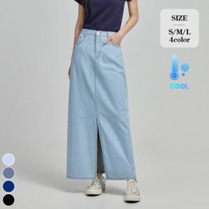 [브리치]  / 여름 밴딩 앞트임 데님 롱스커트 (SK2505)