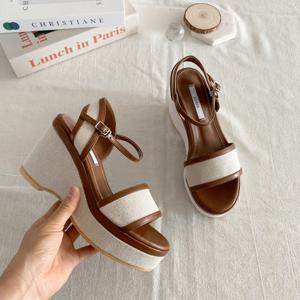 [브리치] 컴온슈 / 나폴리 수제화 캔버스 웨지힐 통굽샌들 (9.5cm)