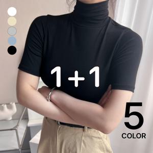 [브리치]  /  1 + 1상품  여성 슬림핏 반팔 목폴라 반팔목티/ 5color