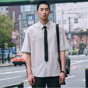 [STCO] 컴포트 모던워크 반소매 셔츠_라이트 그레이 (오버핏)-SOSDS0VB61