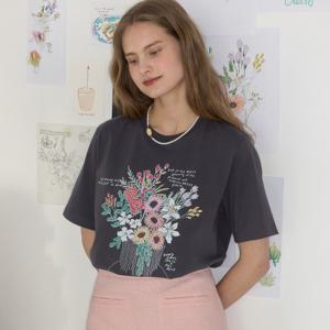 [논로컬 X 이하여백] Vase Hand Drawing T-shirt_Charcoal [N25RETS005]