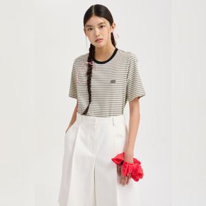 [럭키슈에뜨] 넥 배색 스트라이프 티셔츠 LQTAM25800