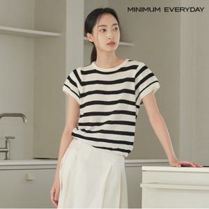 정상가:59,000원 ㅣ [미니멈 에브리데이]데일리 보트넥 스트라이프 반팔 니트 (EB2KT010D)