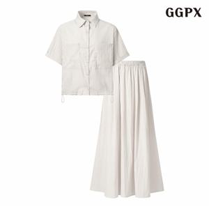 정상가:89,000원 ㅣ 카라넥 버튼업 셔츠 롱 스커트 셋업 (GPBOW056D)