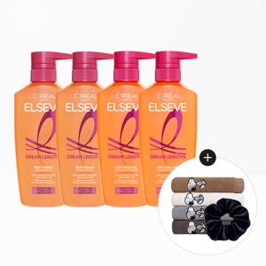 엘세브 드림랭스 샴푸 400ml / 컨디셔너 헤어팩 410ml 4개+스누피 타올 1장(랜덤)+스크런치(랜덤)