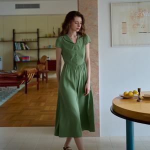7/7일 예약배송_SR_V-neck green shirt dress