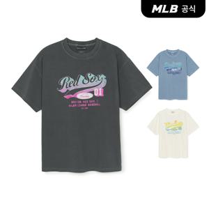 [공식] [정상가 79000원] 여성 바시티 빈티지 워싱 그래픽 오버핏 반팔 티셔츠 (3 COLOR)