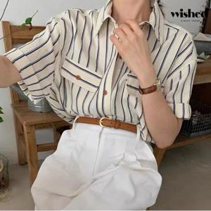 데일리 카라넥 스트라이프 포켓 반팔 셔츠 (WIBBBL060)
