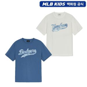MLB키즈 모노그램 데님 컬시브 아트웍 티셔츠 7ATSM0753 JS