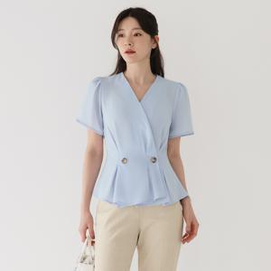 (~XXL까지) 라온디 랩 페플럼 윙슬리브 블라우스 여름 하객룩 오피스룩 데이트 모임 미시 빅사이즈