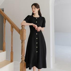 (~XXL까지) 사린 리본 퍼프소매 플레어 원피스 여름 격식룩 하객룩 오피스룩 모임룩 격식룩 빅사이즈