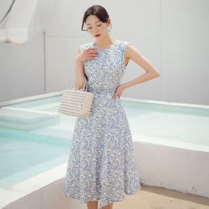 (~XXL까지) 비아로 슬리브리스 플라워 벨트 원피스 여름 휴양지 모임룩 피크닉 리조트 휴가 빅사이즈