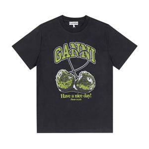 GANNI T4292 252 그린 체리 로고 프린트 여성 반팔티