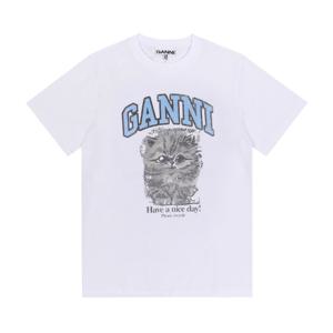 GANNI T4272 151 키티 로고 프린트 여성 반팔티