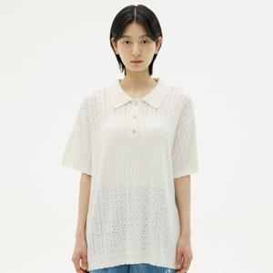 펀칭 오버핏 반팔 카라 니트 [IVORY]