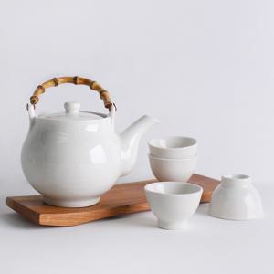 한설 백자 크랙 국산 도자기 제수용 술 주전자 술잔 찻잔 4인세트