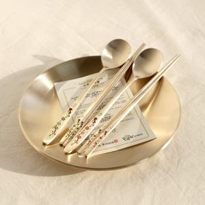 [케이스포함] 방짜유기 국산 오색설중매 수저 2벌