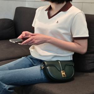 헤지스 여성 HSTS5B903IV 브이넥 카라배색 반팔 피케 티셔츠 아이보리