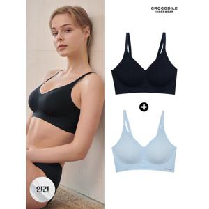[하프클럽/크로커다일 이너웨어]쿨 인견 스트랍 감탄브라 1+1 블랙+라이트블루