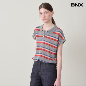 20번.스트라이프 버튼 카라넥 반팔 니트BX2KP027L0