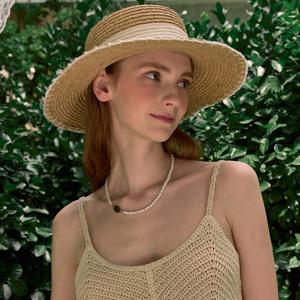 Line Point Rattan Boater Hat - Light Beige