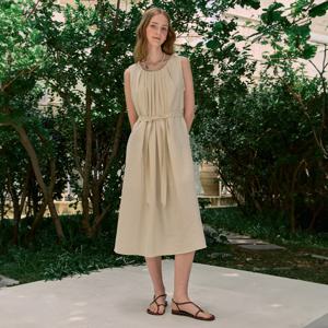 Leah Neck Point Sleeveless Dress - Cream