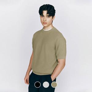 지오다노 남성 여름 라운드넥 립 스판 스티치 반팔 니트 스웨터 055527/01055527