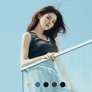여성 여름 립 스판 린넨 슬리브리스 버튼 민소매 나시 355535