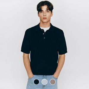 남성 여름 립 스판 스티치 폴로넥 반팔 카라 쿨 니트 스웨터 055533