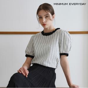 정상가:59,000원 ㅣ [미니멈 에브리데이]에스닉 프릴 넥 배색 반팔 블라우스 (EB2BA080D)