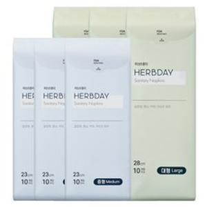 허브데이 대형 생리대 날개형 10p x 3팩 + 중형 10p x 3팩, 1세트