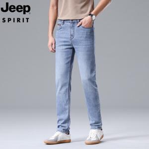 JEEP SPIRIT 여름 청바지 남자 스판 일자 테이퍼드 얇은 팬츠