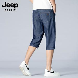 JEEP 여름 얇은 7부 청바지 남성 탄성 스트레이트 캐주얼 데님 반바지