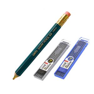 오토 목재홀더샤프 2.0mm 목공 목수 스케치 드로잉 목재형연필 (그린+홀더심 2B 1개)홀더심케이스색상랜덤