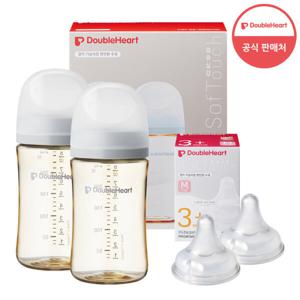 더블하트 3세대 240ml 트윈팩(젖병2개/노꼭지)+젖꼭지2개