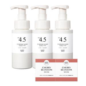 해피바스 PH4.5약산성 쑥/로즈 버블 여성청결제 250g 3개 + 오컬 체리블로섬 비누 90g 2개