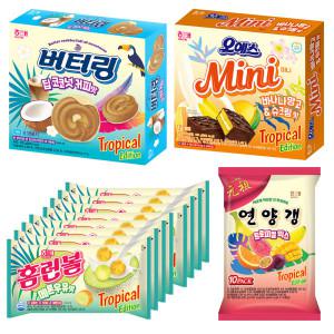 (시즌한정)트로피컬모음(홈런볼메론우유+오예스미니바나망고+연양갱트로피컬믹스+버터링딥코 + 물티슈