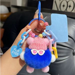 진짜 토끼털 인형 힙합 먼지 펜던트 열쇠고리 키링