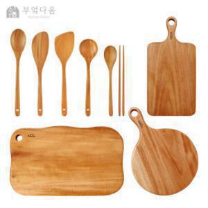 (수저세트 990원~) 프리미엄 마호가니 통원목 항균우드 도마 조리도구 45종 티크/레인트리 등 우드감성 특가