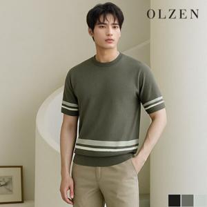 [올젠] 밑단 배색 포인트 반팔 니트 (ZOC2ER1308)
