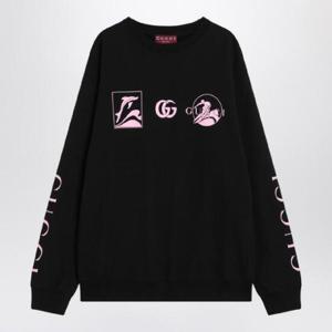 GUCCI Black cotton sweatshirt with logo prints 784413XJG74/Q_GUC-1152