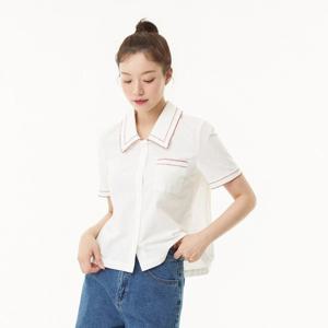 플라스틱아일랜드  배색 스칼럽 자수 블라우스 (PR2WB503)